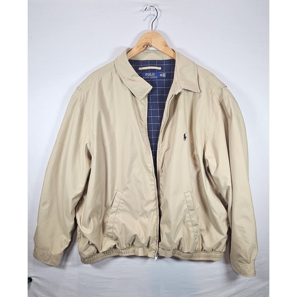 Polo Ralph Lauren Bi-Swing Jacket Men's 2XB Tan Full Zip Plaid Lined Preppy Golf - Picture 1 of 7